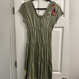 Johnny Was Green Embroidered Dress Size:S